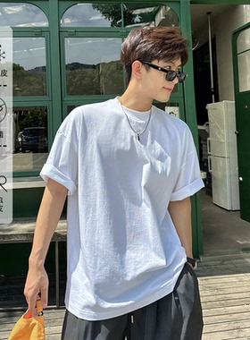 飞型记凉感冰皮230g圆领短袖t恤男装美式薄款百搭休闲白色半袖t恤