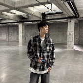 上衣 男女日系宽松纯棉衬衣流行秋季 飞型记复古黑白格子长袖 衬衫