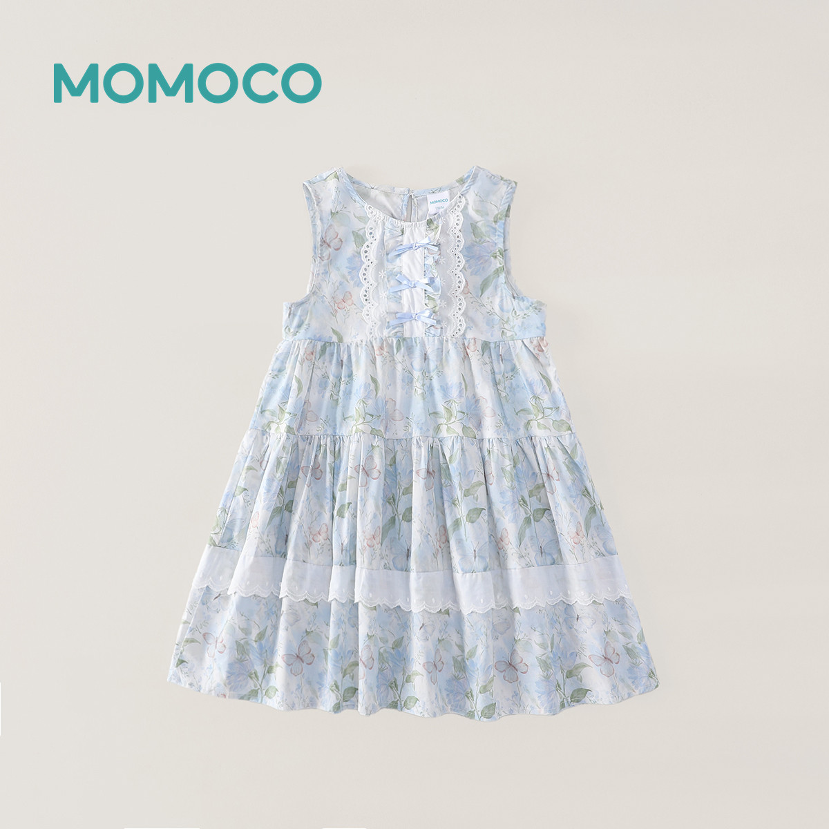 【呼呼专享】MOMOCO夏季女童蕾丝拼接格子花边连衣裙78630476007