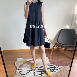 北欧纯！府绸棉手工风琴褶皱无袖连衣裙