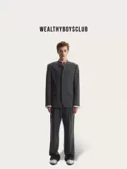 [Official Genuine Product] Wealthyboysclub Heavy Beaded Striped Stand Collar Chinese Style Wool Blazer