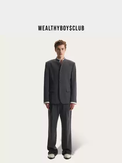 [Official Genuine Product] Wealthyboysclub Heavy Beaded Striped Stand Collar Chinese Style Wool Blazer