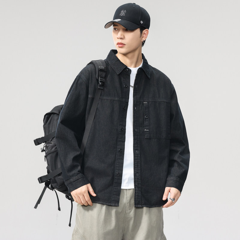 高端美式复古水洗工装牛仔衬衫男2025秋季新款休闲长袖夹克外套男,男装,牛仔衬衫,淘宝优惠券,粉丝福利购,淘宝优惠卷