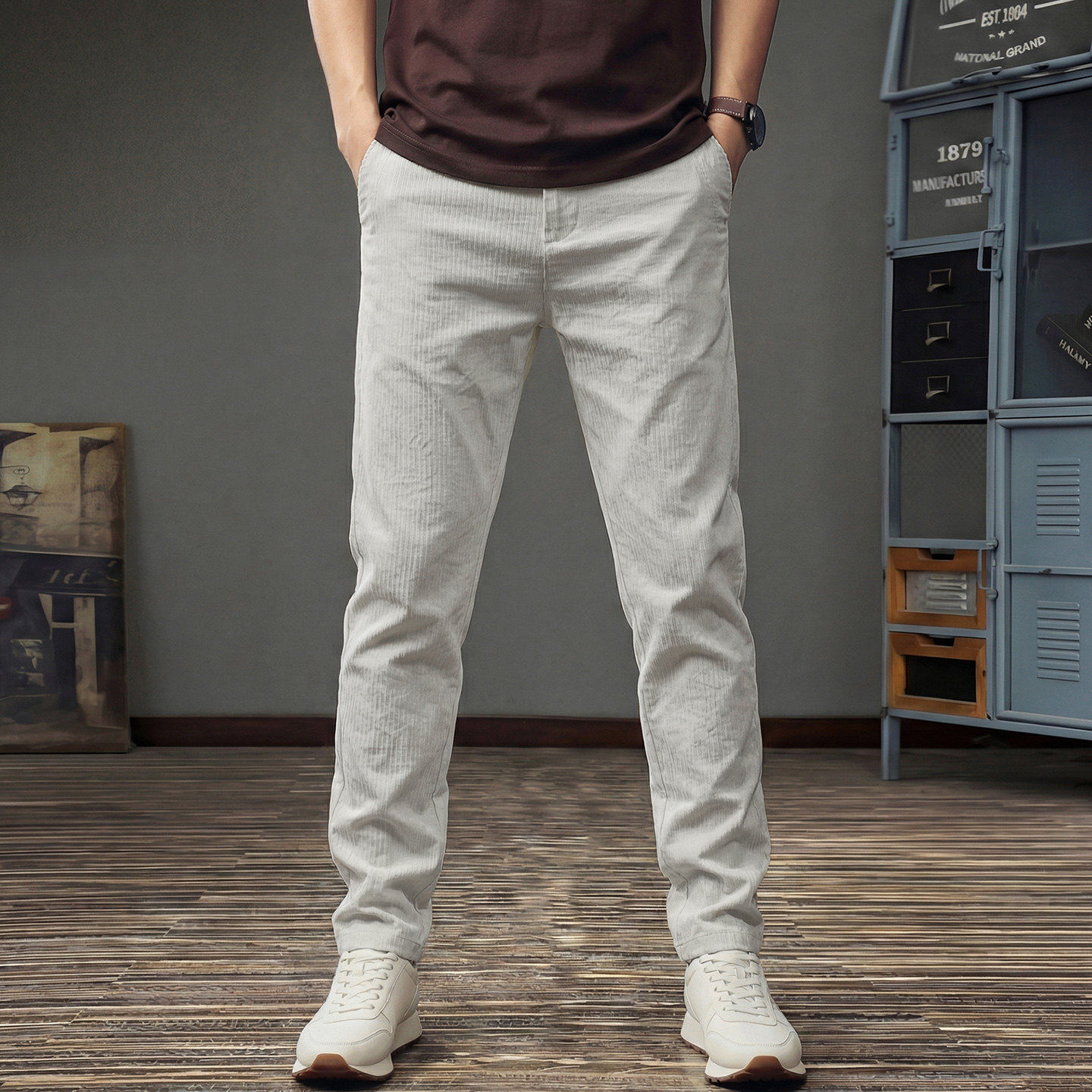 2026新款竖纹冰丝休闲裤男春季垂感运动裤子男款轻薄透气速干长裤