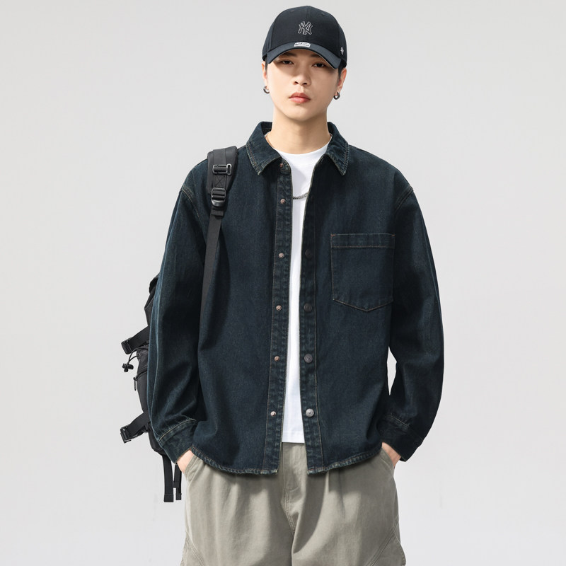 原浆丹宁水洗扎花牛仔衬衫男长袖2025秋季新款美式复古衬衣外套潮,男装,牛仔衬衫,淘宝优惠券,粉丝福利购,淘宝优惠卷
