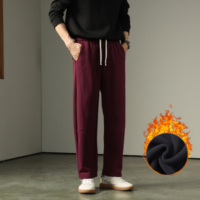 潮牌小弯刀休闲裤男秋季安哥拉红宽松直筒卫裤高级感红色运动长裤