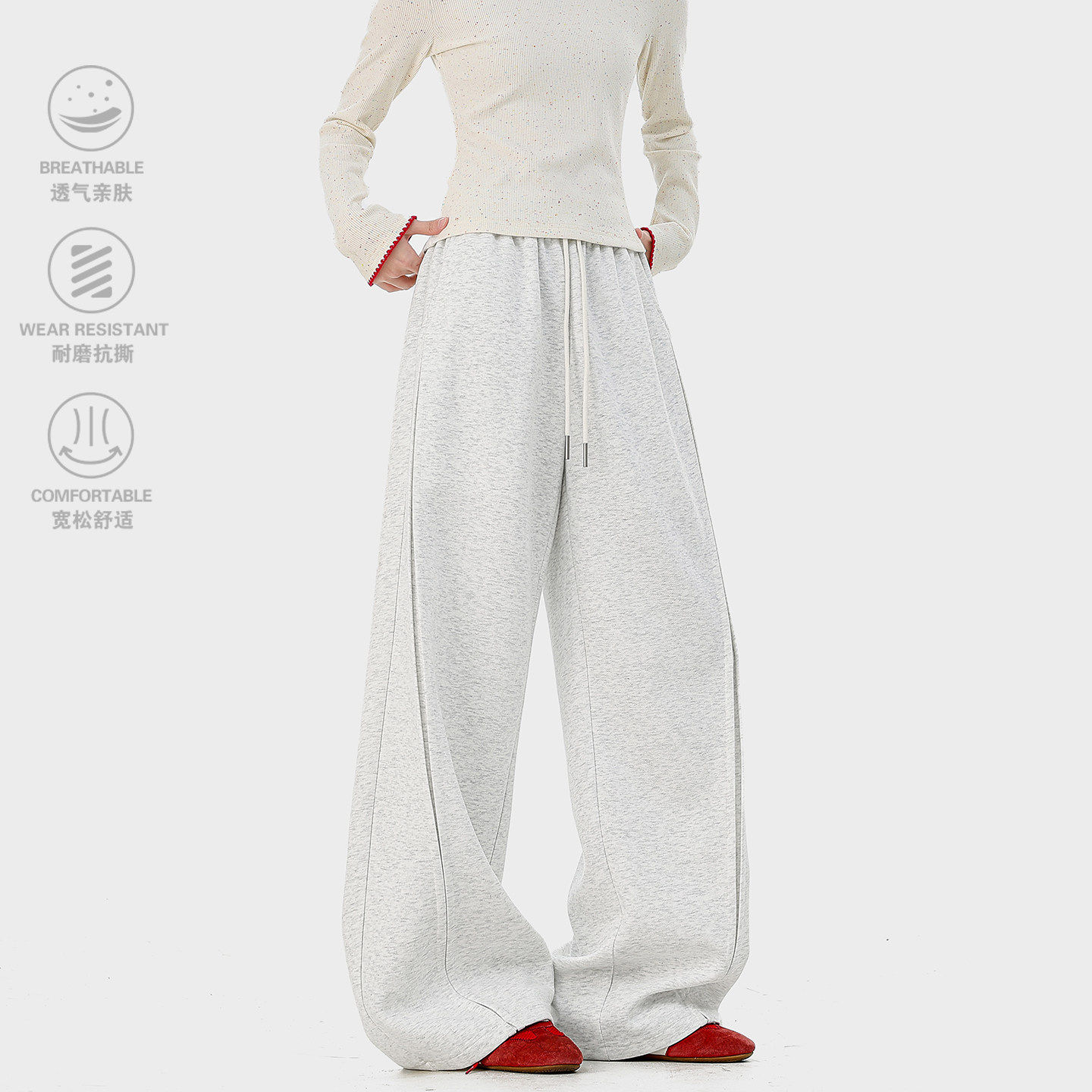 夏季慵懒松弛阔腿长裤男女潮美式宽松垂感弯刀休闲裤简约直筒卫裤