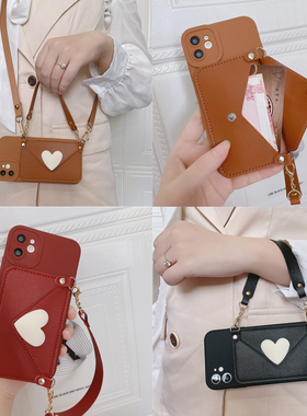 适用红米note14/13/12pro零钱包手机壳note11/10/9保护套斜挎背带k70/k60/k50/k40s爱心卡包红米13c/13R/14c