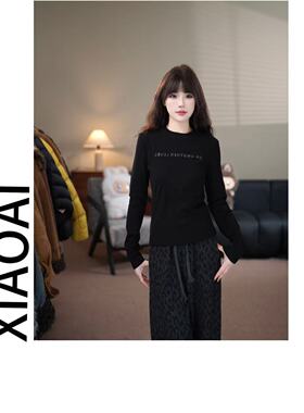 XIAOAI  【加厚加绒】2025秋冬烫钻纯色显瘦T恤 F212