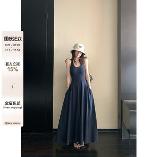 Skk Store 人皆肯豆 260G气质修身收腰工字背心高级感连衣裙女秋