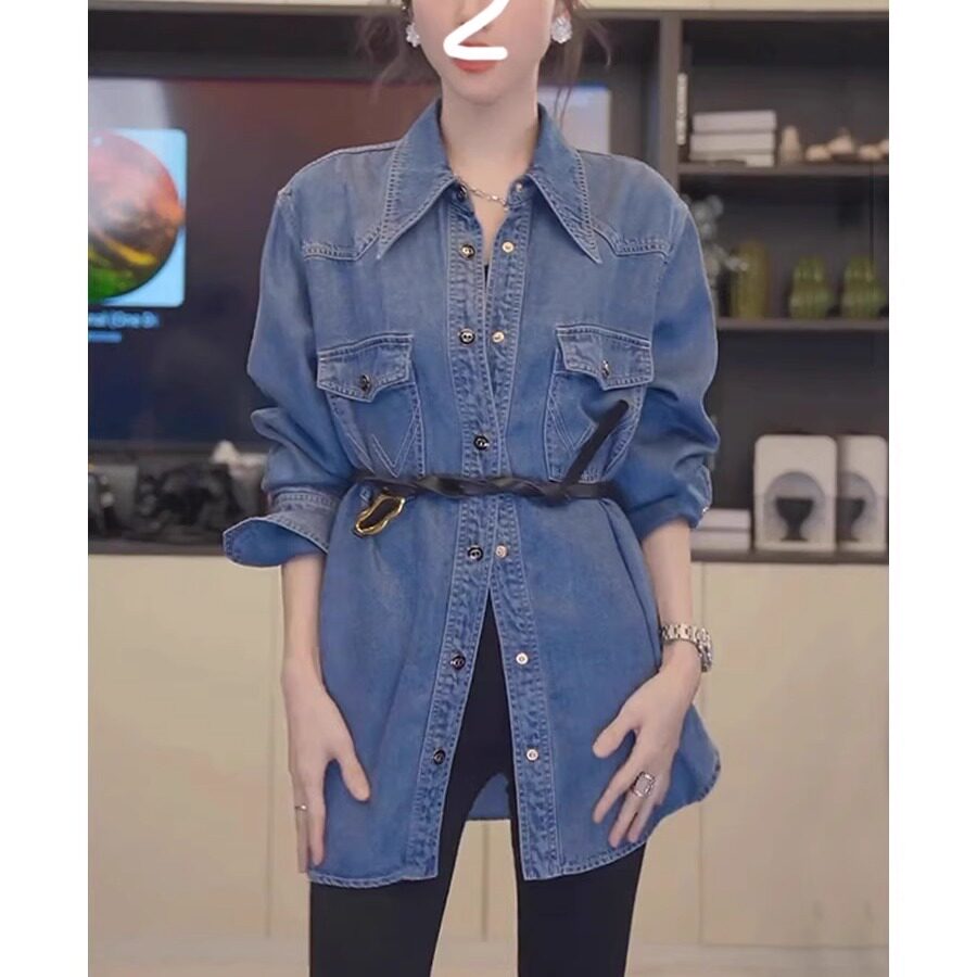 法式叠穿软牛仔衬衫女高