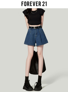 Forever21复古蓝阔腿牛仔短裤女早春梨形宽松高腰A字百搭包臀热裤