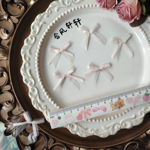 各种美丽的蝴蝶结DIY手工制作发夹边夹裙子配件奶色双层绕线刺绣