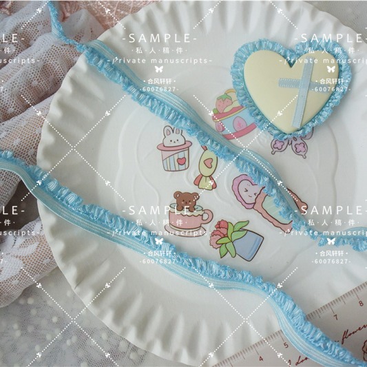 2米高亮细窄BJD浅蓝木耳弹力花边0.5CM+皮筋0.5玩偶娃衣迷你辅料