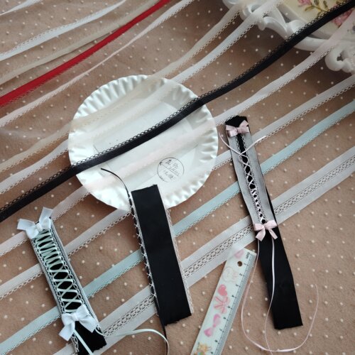 台产外单无弹力薄花边穿细丝带白粉红蓝黑交叉穿带BJD娃衣辅料