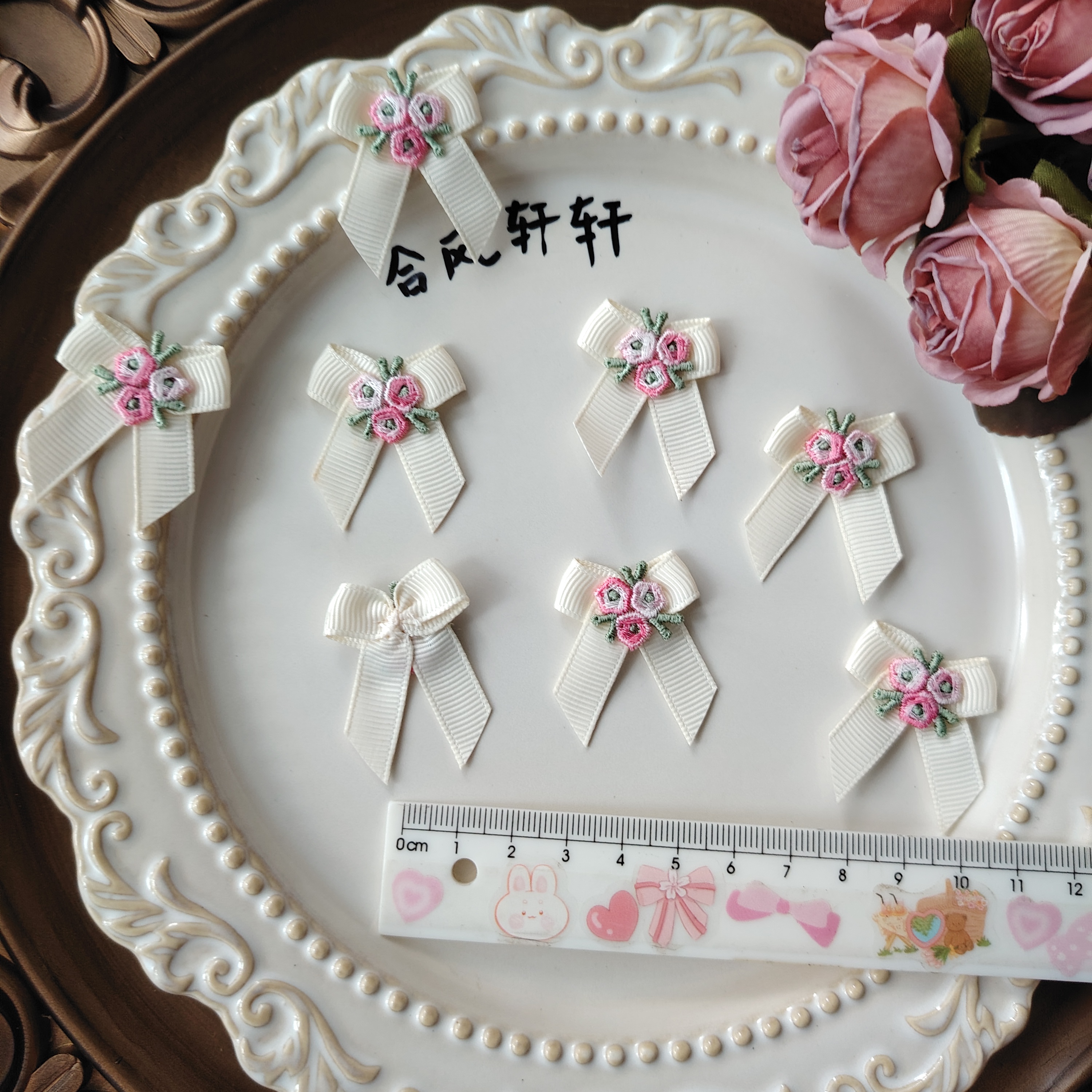 各种美丽的蝴蝶结DIY手工制作发夹边夹裙子配件奶色双层绕线刺绣