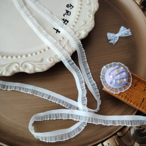 2米尾货-白色-0.6小香风特色-超窄细弹力皱褶荷叶纱花边BJD娃衣配