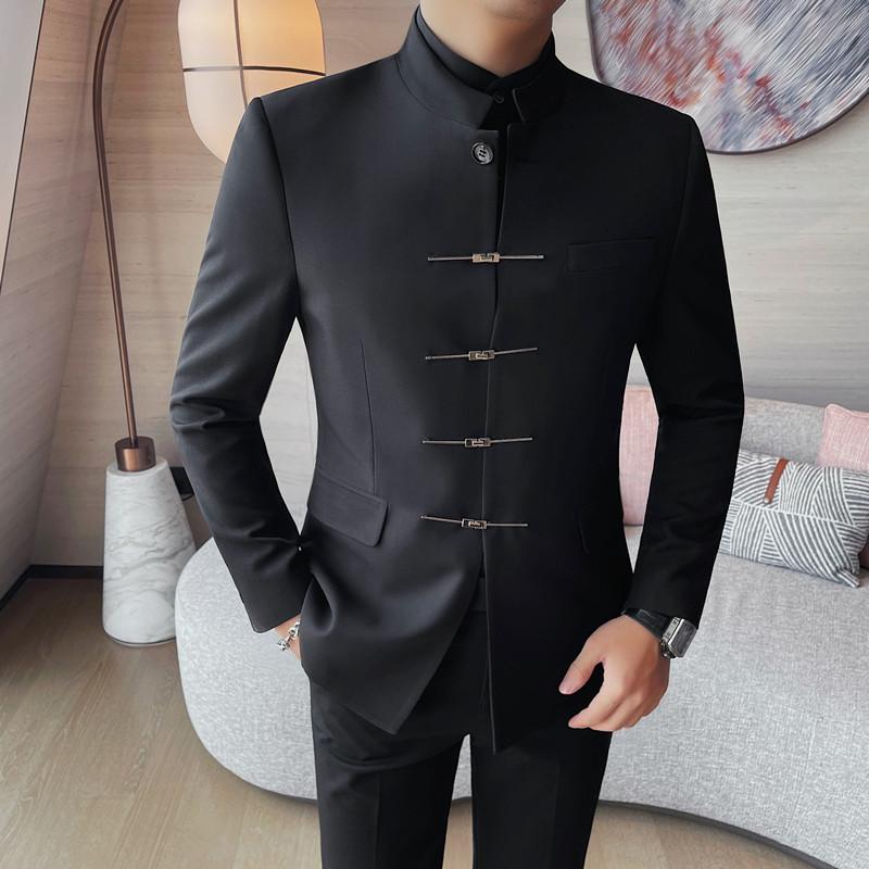 2025新款中山装西装外套青年国风新郎结婚礼服修身韩版痞帅西服男