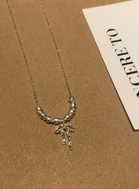 气质独特碎银蕾丝蝴蝶结吊坠项链