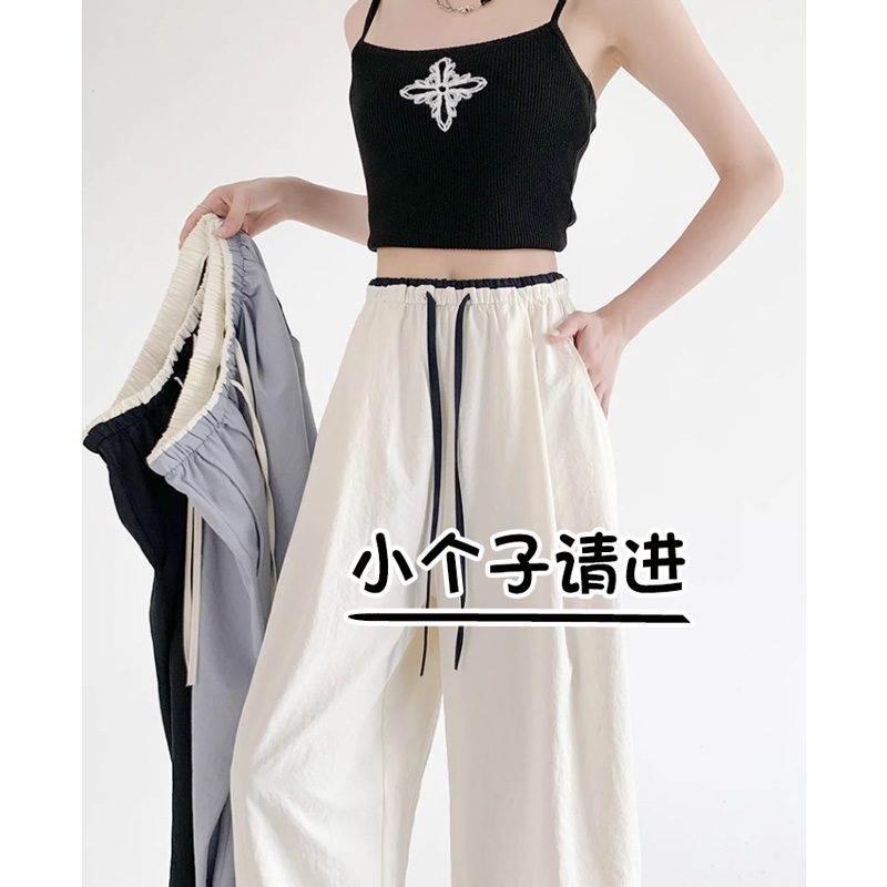 白色弯刀裤女夏季2025新款150小个子高腰八分休闲速干运动阔腿裤9