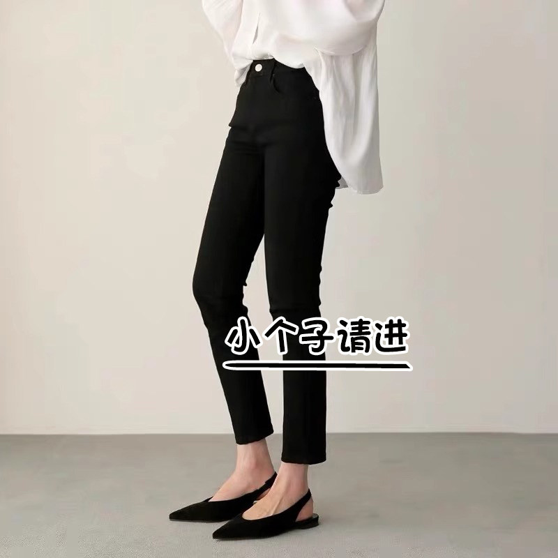 145小个子裤子黑色直筒裤女款春秋款裤子七分显瘦弹力修身烟管裤8