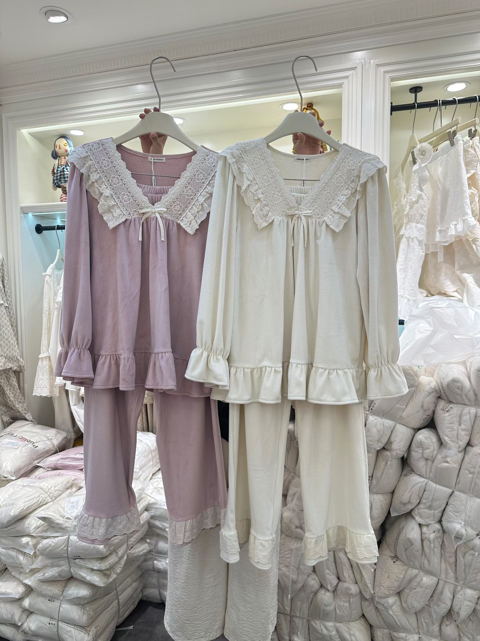 public re public2025年秋冬季新款韩国睡衣银狐绒保暖家居服长袖