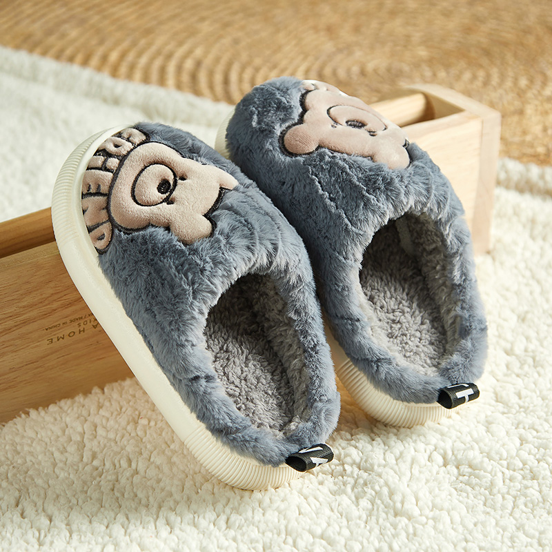 小熊儿童棉拖鞋男童秋冬季2025新款室内中大童亲子男孩毛绒家居鞋