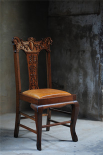 怀旧巴洛克 法式 老上海家具海派民国古董真皮餐椅子柚木西洋经典