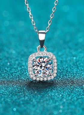 PT950铂金方形微包边项链莫桑钻