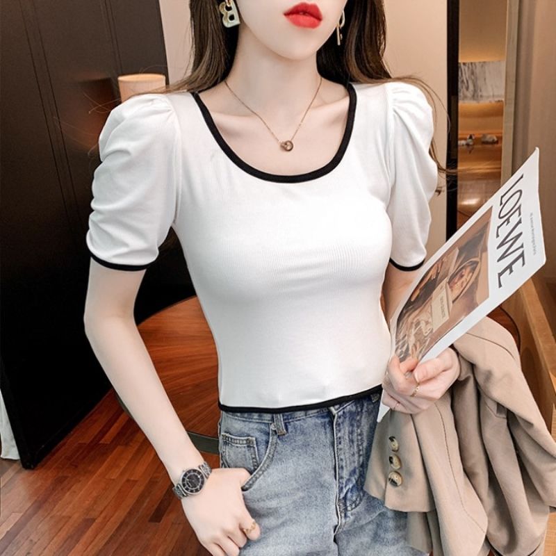 短袖t恤女小众设计感上衣泡泡袖