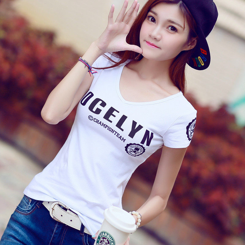 2020夏新款韓版女裝修身顯瘦百搭V領印花字母純棉上衣短袖t恤女潮在類目 女裝/女士精品, T恤中 - 來自Buy2taobao.com提供專業的淘寶代購服務