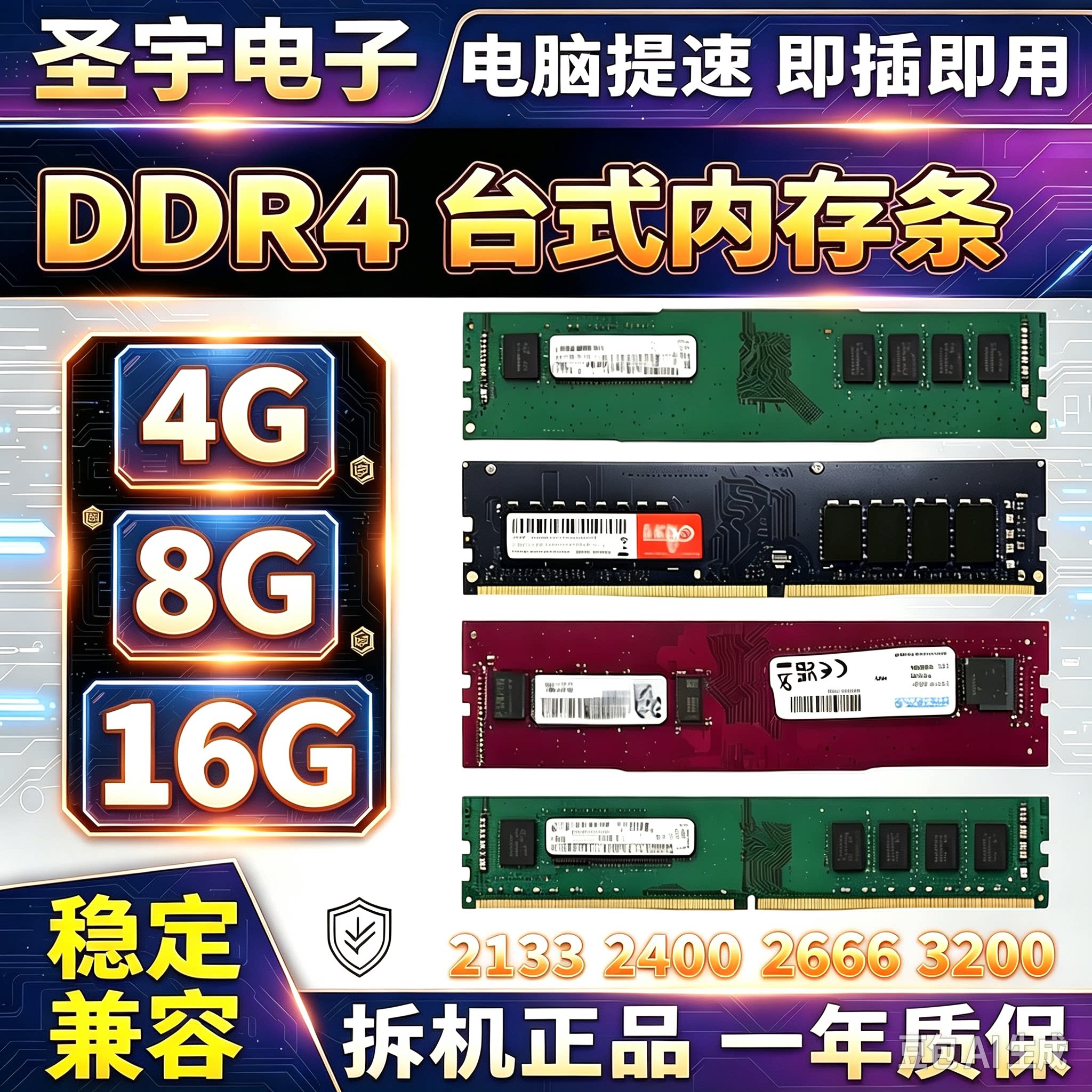 四代DDR4台式机内存条4G8G16G2133 24002666拆机全兼容搭配双通道