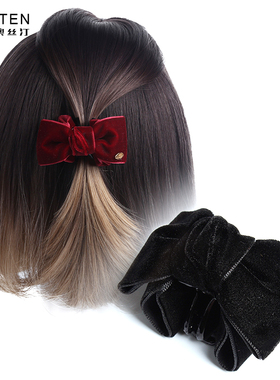 日版杂志丝绒蝴蝶结小抓夹网红马尾扣夹典雅刘海夹布艺上班族发饰