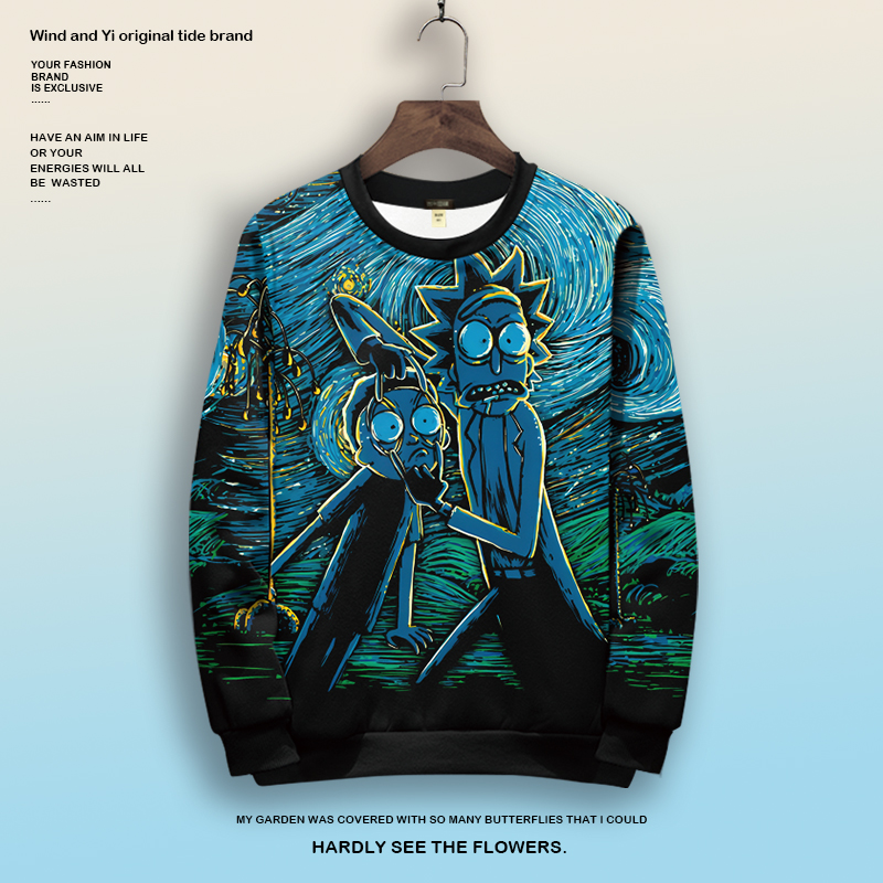 圆领卫衣外套男瑞克和莫蒂cos服痛衣长袖T恤oversize休闲薄款上衣