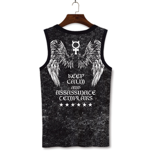 夏季男士背心宽松圆领翅膀印花二道坎肩休闲运动冰丝速干无袖T恤