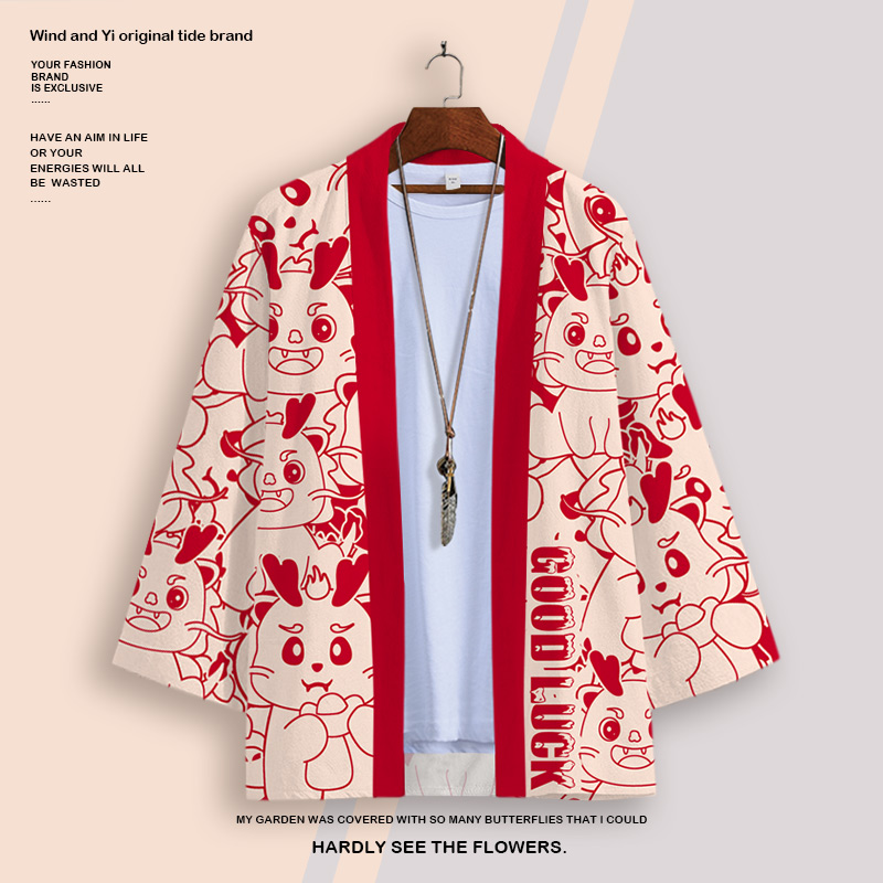 素衣黎人七分袖龙印花