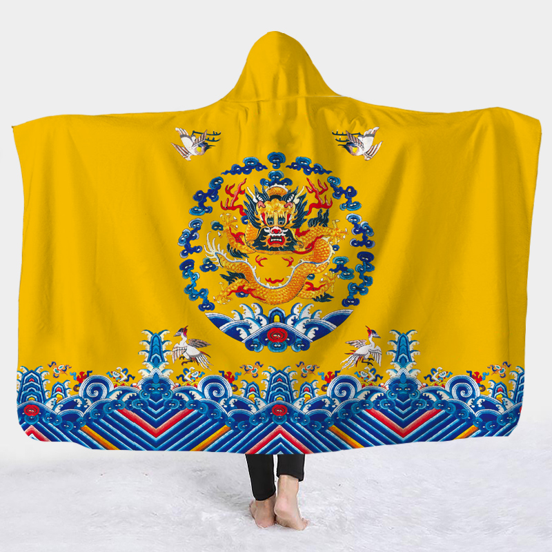 皇帝龙袍国风斗篷可穿式懒人毛毯办公室午休披肩冬季加厚盖毯披风