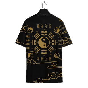 中国风八卦短袖T恤男太极图潮流印花加肥半袖大码冰丝休闲体恤衫