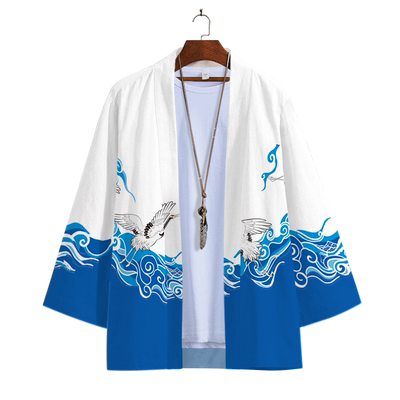 国潮仙鹤印花披风外套男款