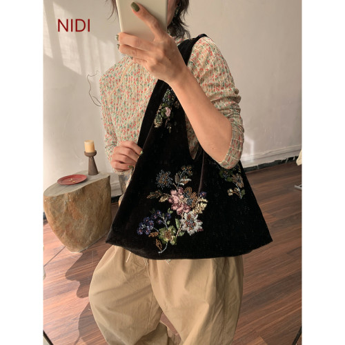 冬季丝绒刺绣新中式单肩腋下包