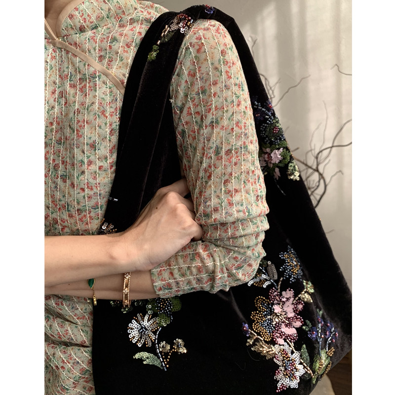 丝绒刺绣单肩包女2025冬季新款大包原创小众新中式气质百搭腋下包,箱包皮具/热销女包/男包,腋下包,淘宝优惠券,粉丝福利购,淘宝优惠卷