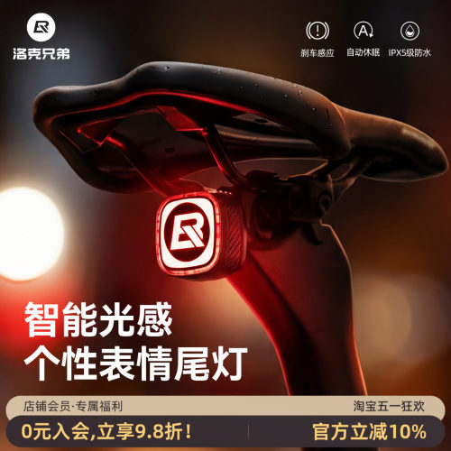洛克兄弟智能感应表情自行车尾灯