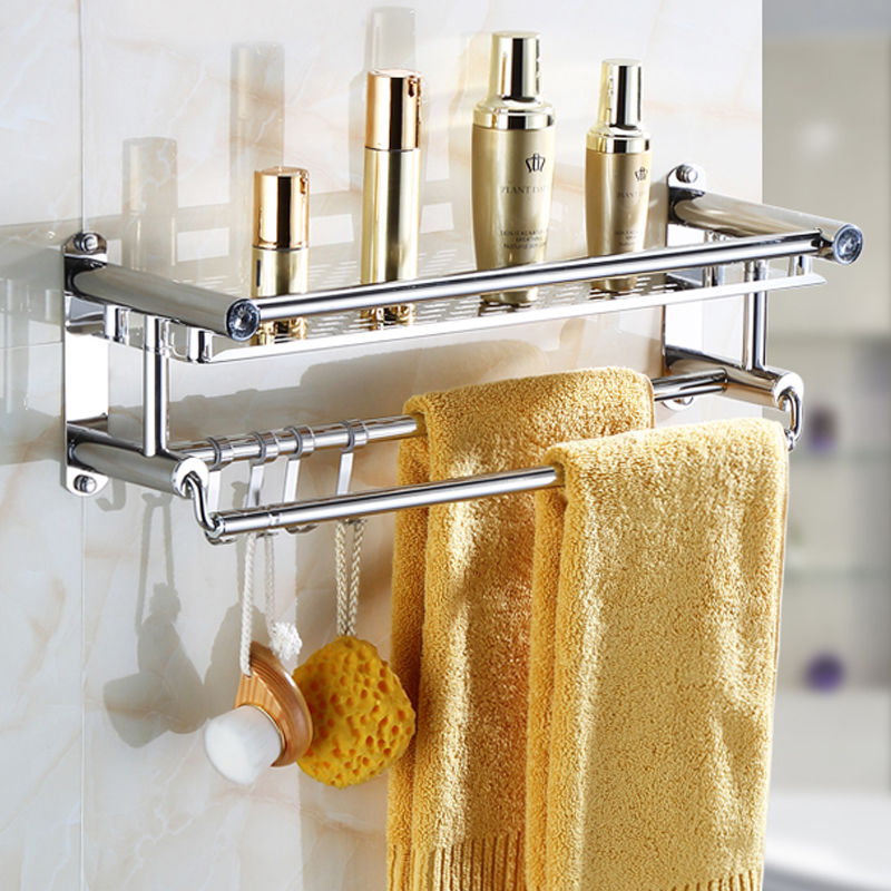 洗澡间毛巾架不锈钢置物架卫生间浴室用品免打孔挂钩架子墙上挂件
