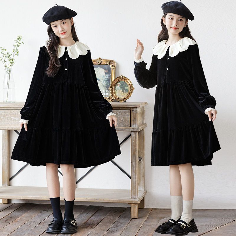 大女童气质黑色秋冬2025新款甜美