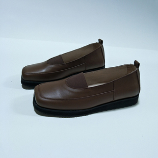 优雅丽妮2026YSHAN春季新款复古方头女皮鞋日系咖啡色百搭帆船鞋