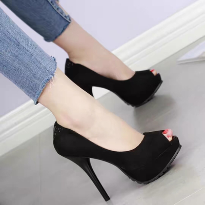 一代佳人夏季2025新款细跟高跟鞋鱼嘴浅口单鞋春季防水台女鞋百搭