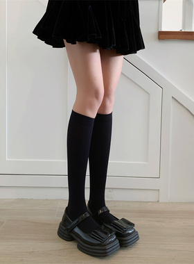 黑色jk制服天鹅绒小腿袜lolita白色半截中筒过膝长筒不透肉袜夏薄