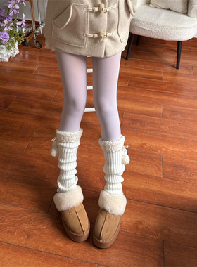 羊羔毛球球袜套可爱少女Lolita堆堆腿套秋冬白色针织小腿袜