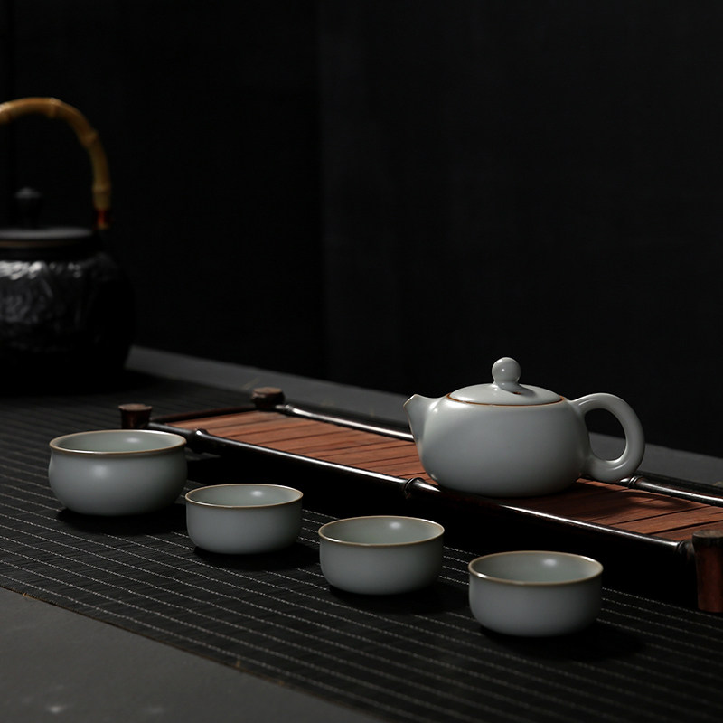 汝窑茶具套装家用功夫茶具套装复古茶壶台湾汝窑茶杯陶瓷整套茶具