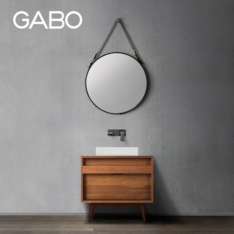 观博GABO 简约实木浴室柜 75CM落地式洗手台盆柜浴镜组合 50603